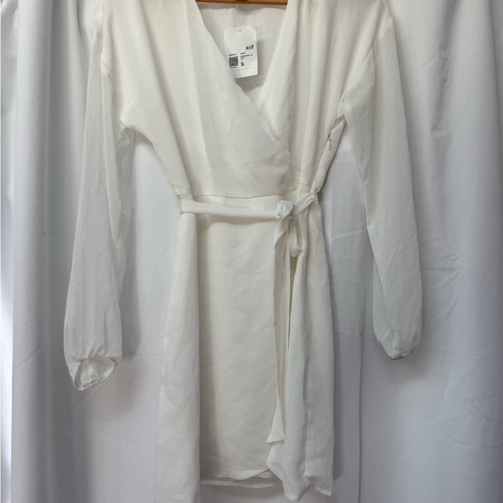 Forever 21 Cream Long Sleeve Wrap Dress